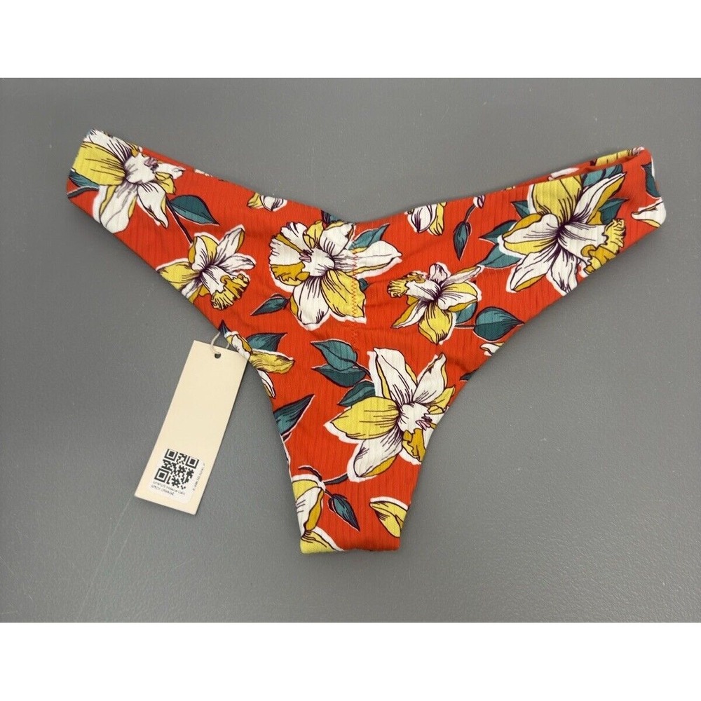 New Eberjey Spicy Orange  Swimsuit Bikini Bottom Floral Cheeky Small‎  #41
